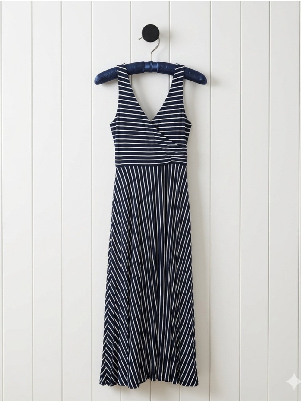 Boden Navy and White Striped Tank Style Surplice Jersey Knit Sun Dress 10R